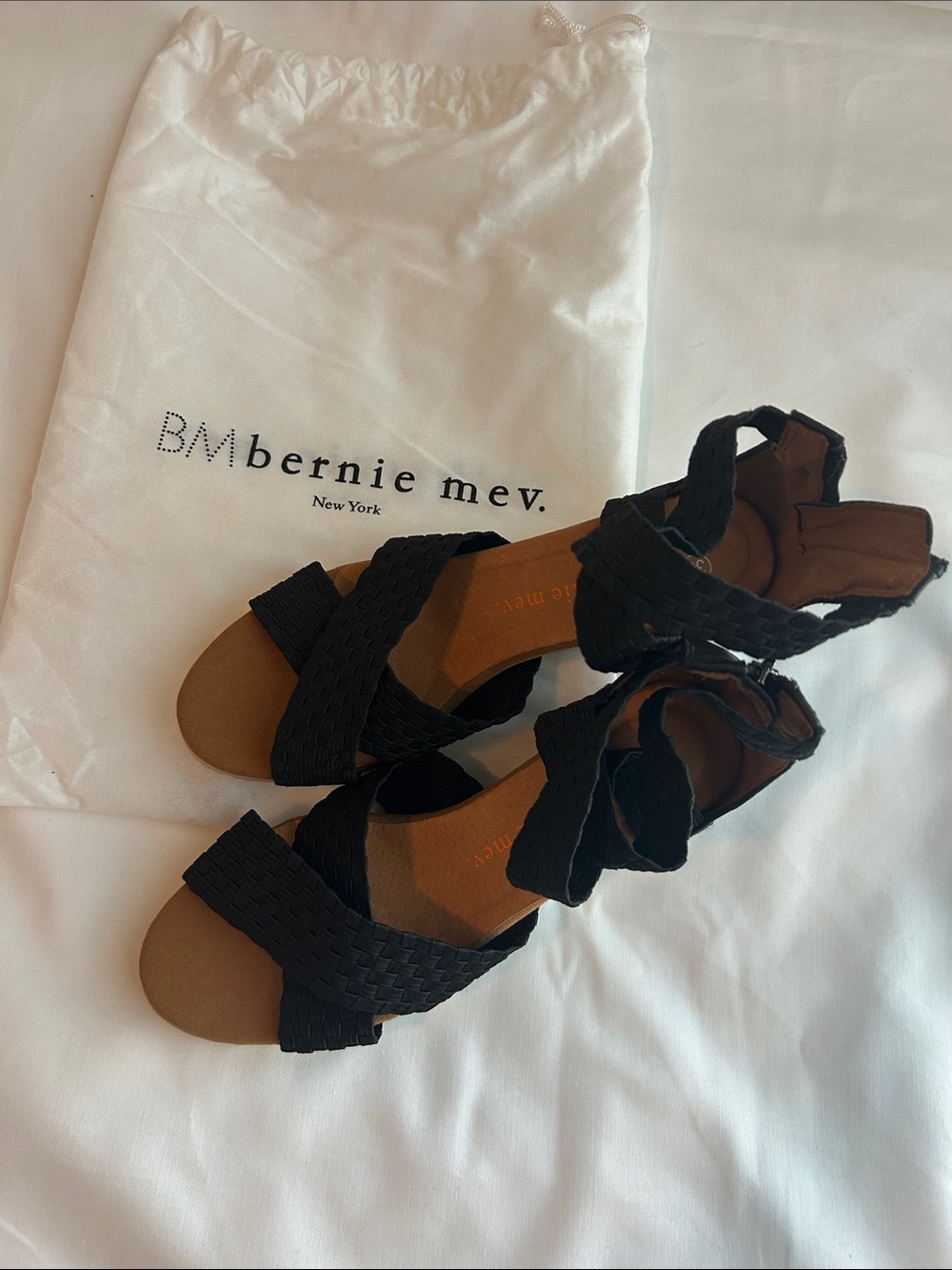 bernie mev. Black Braided Ankle-Strap Sandals